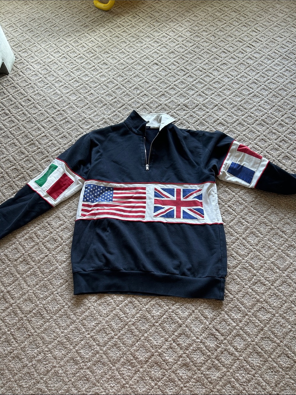 Brandy Melville/ John Galt Navy Quarter-Zip Flag Panel Sweatshirt. Worn 2 times